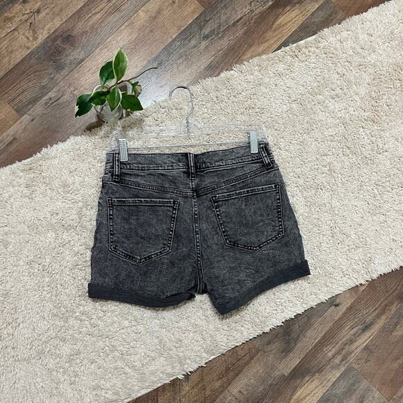 Express Size 4 Gray Black Acid Wash Mid Rise Shortie Denim Shorts - Picture 2 of 5